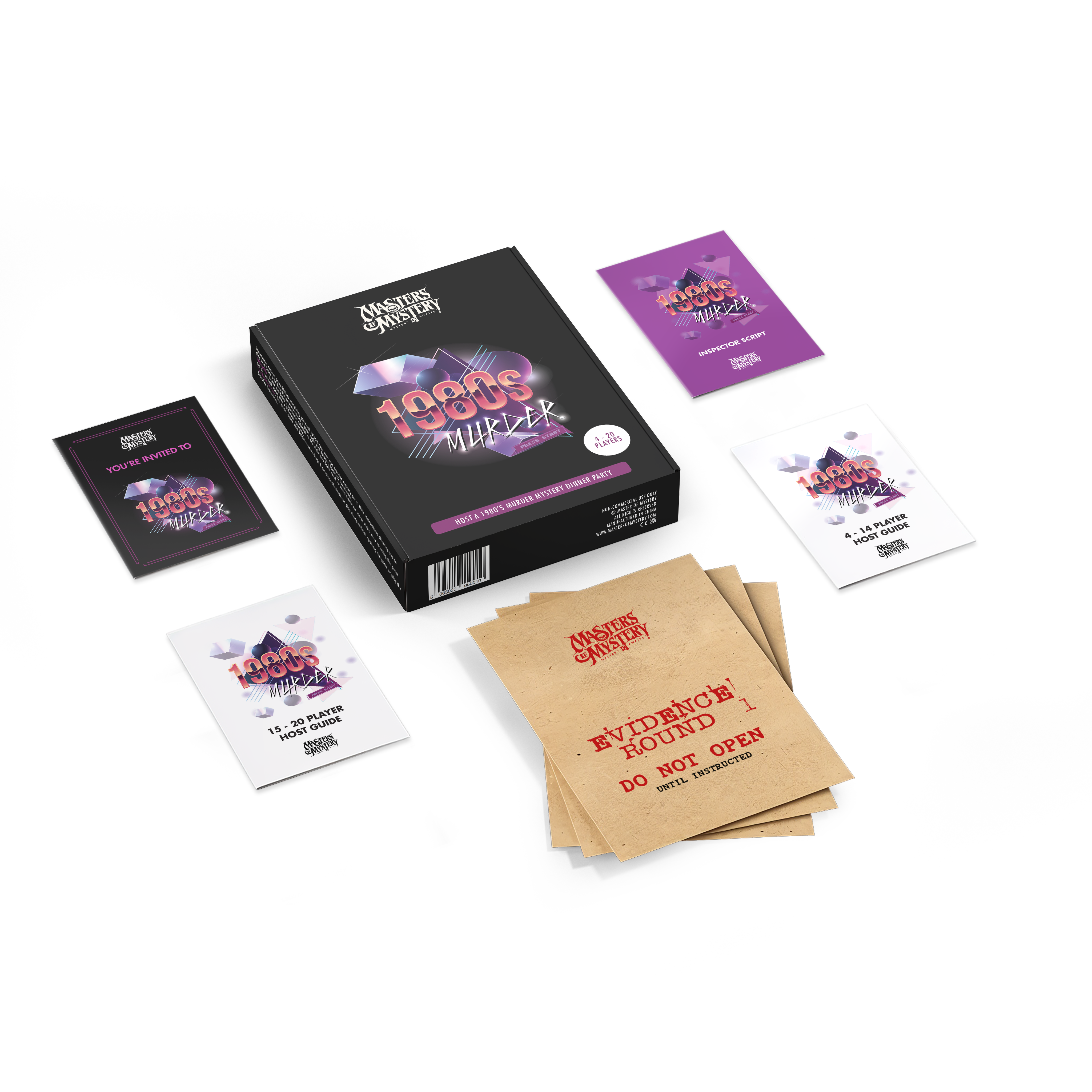 1980s Murder Mystery box with contents