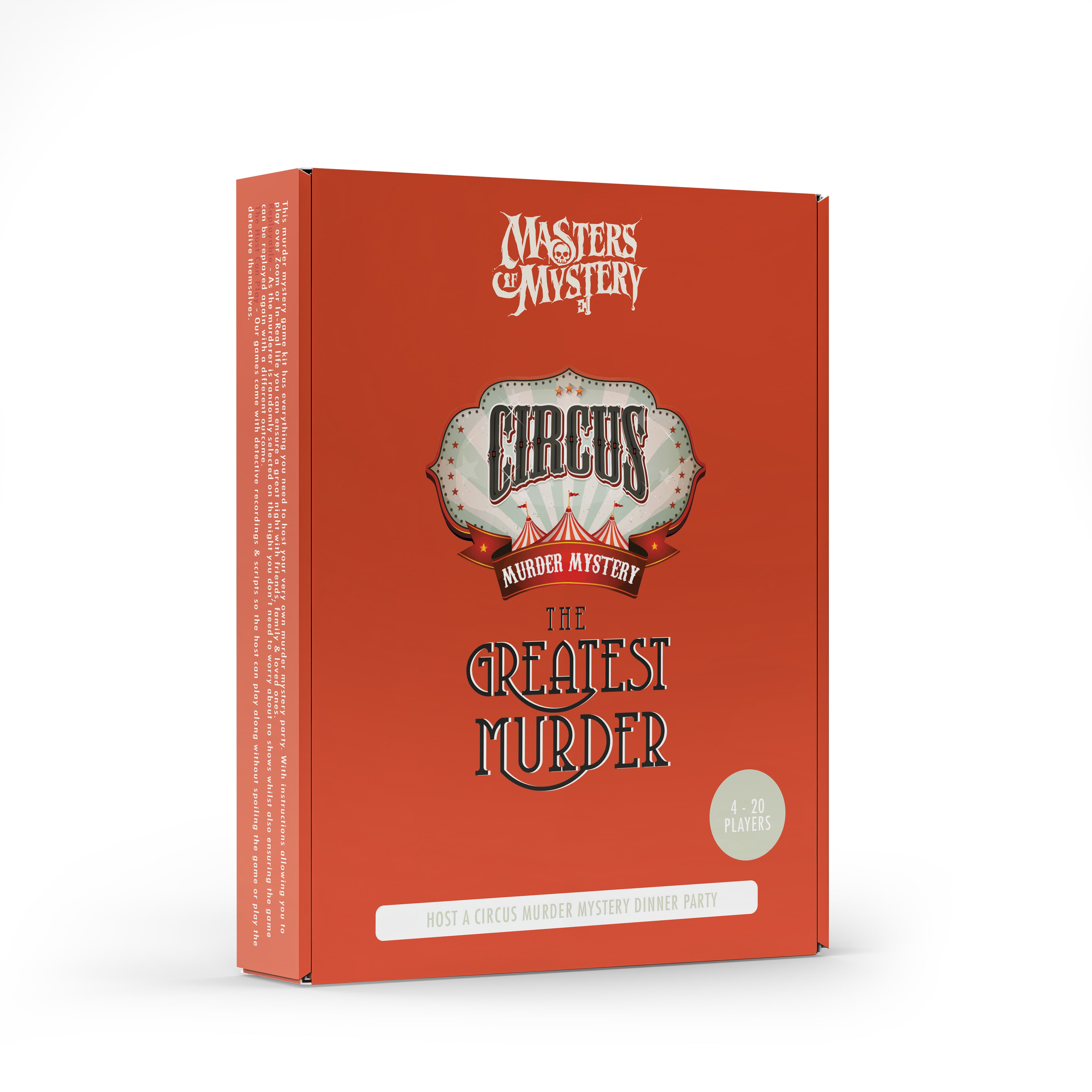 Circus Murder Mystery game box, angled