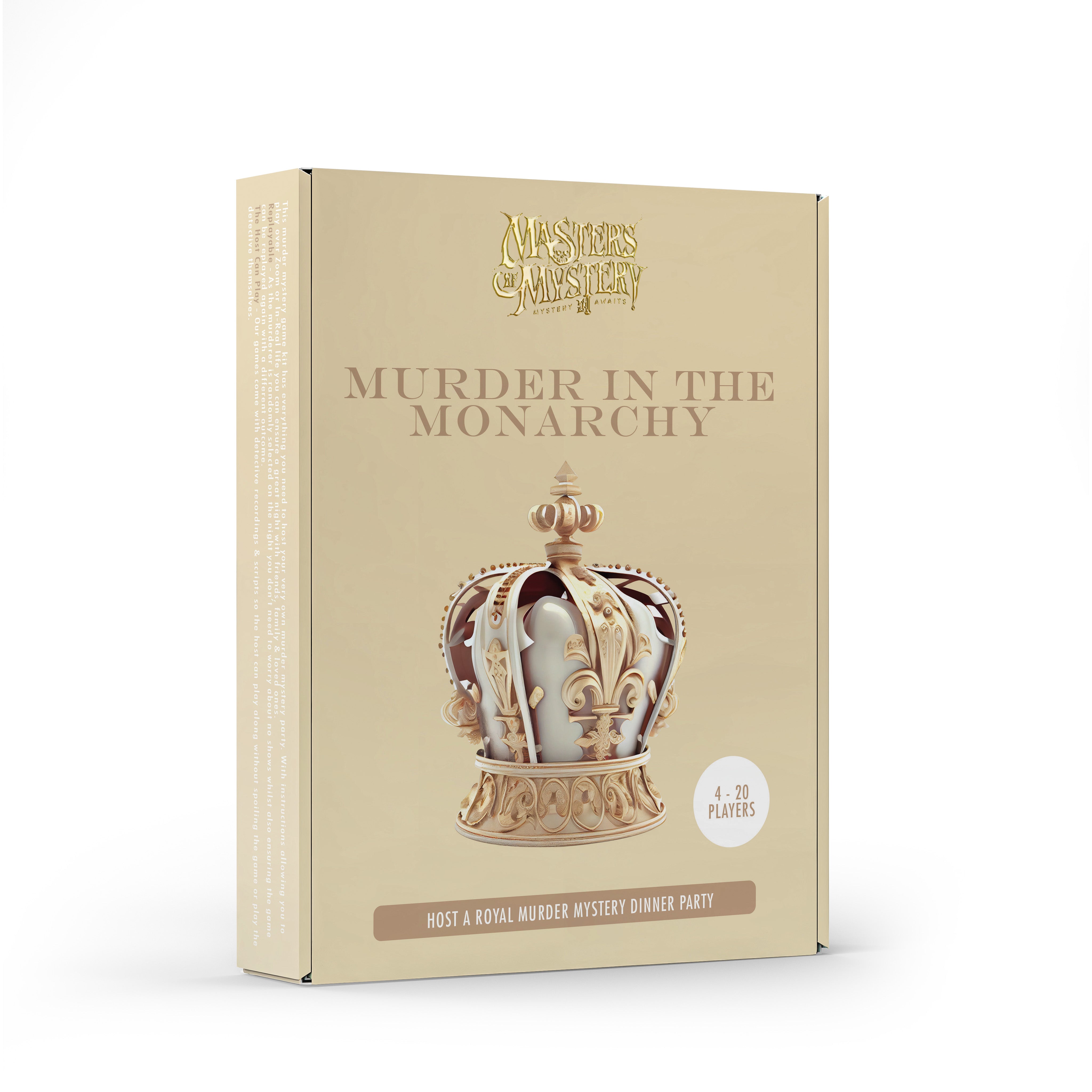 Murder in the Monarchy game box, angled