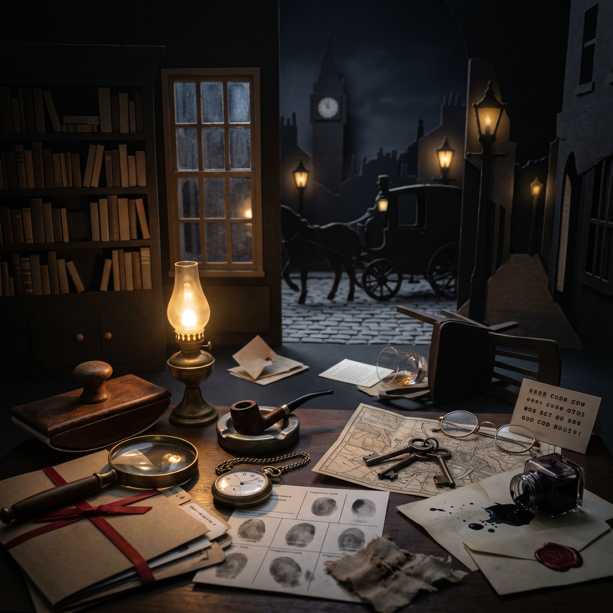 Detective and classic murder mystery games — cardboard cutout diorama