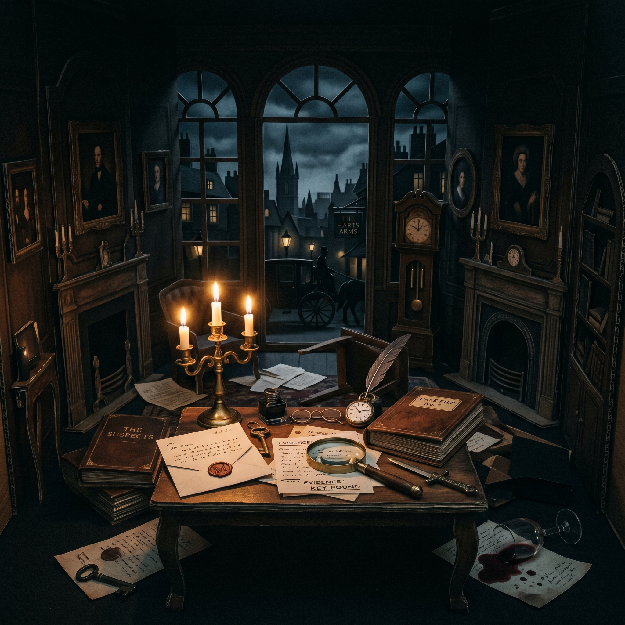 Historical and period murder mystery games — cardboard cutout diorama