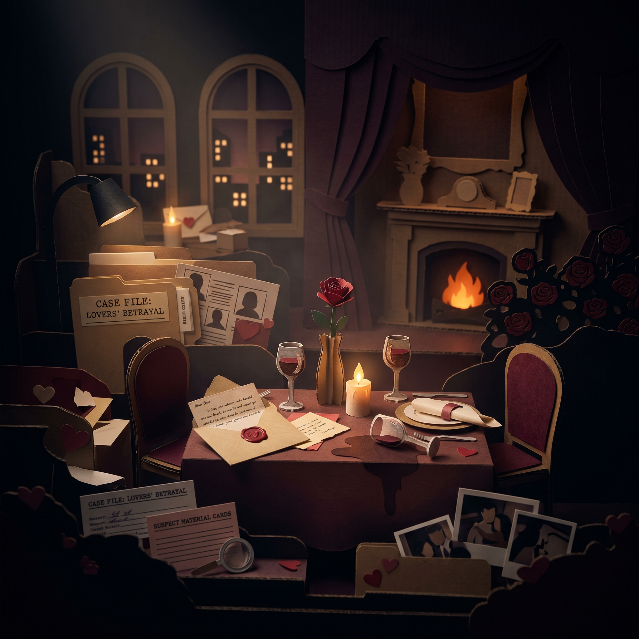 Valentine's and date night mystery games — cardboard cutout diorama