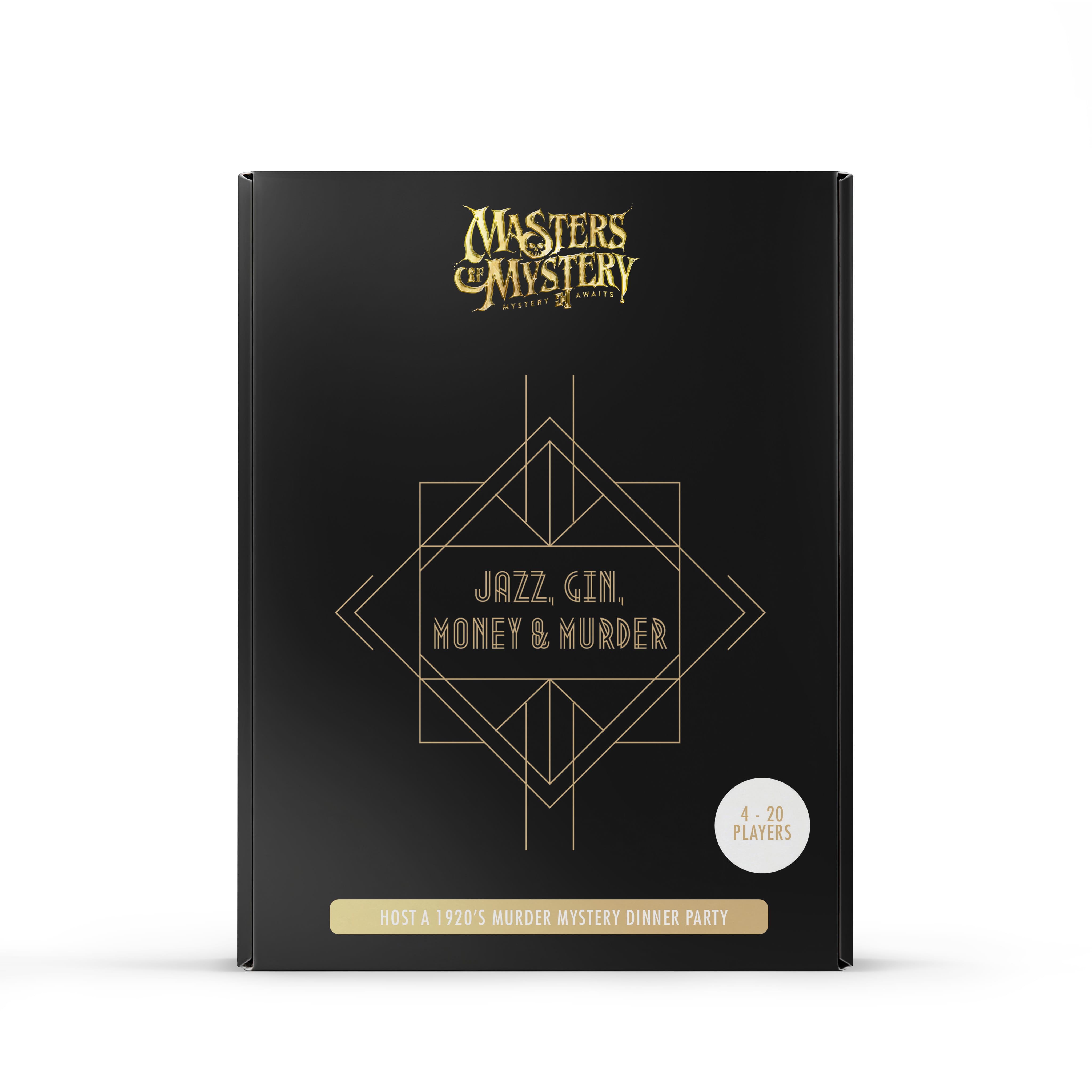 Masters of Mystery 1920s Murder Mystery — Jazz, Gin, Money & Murder box, front