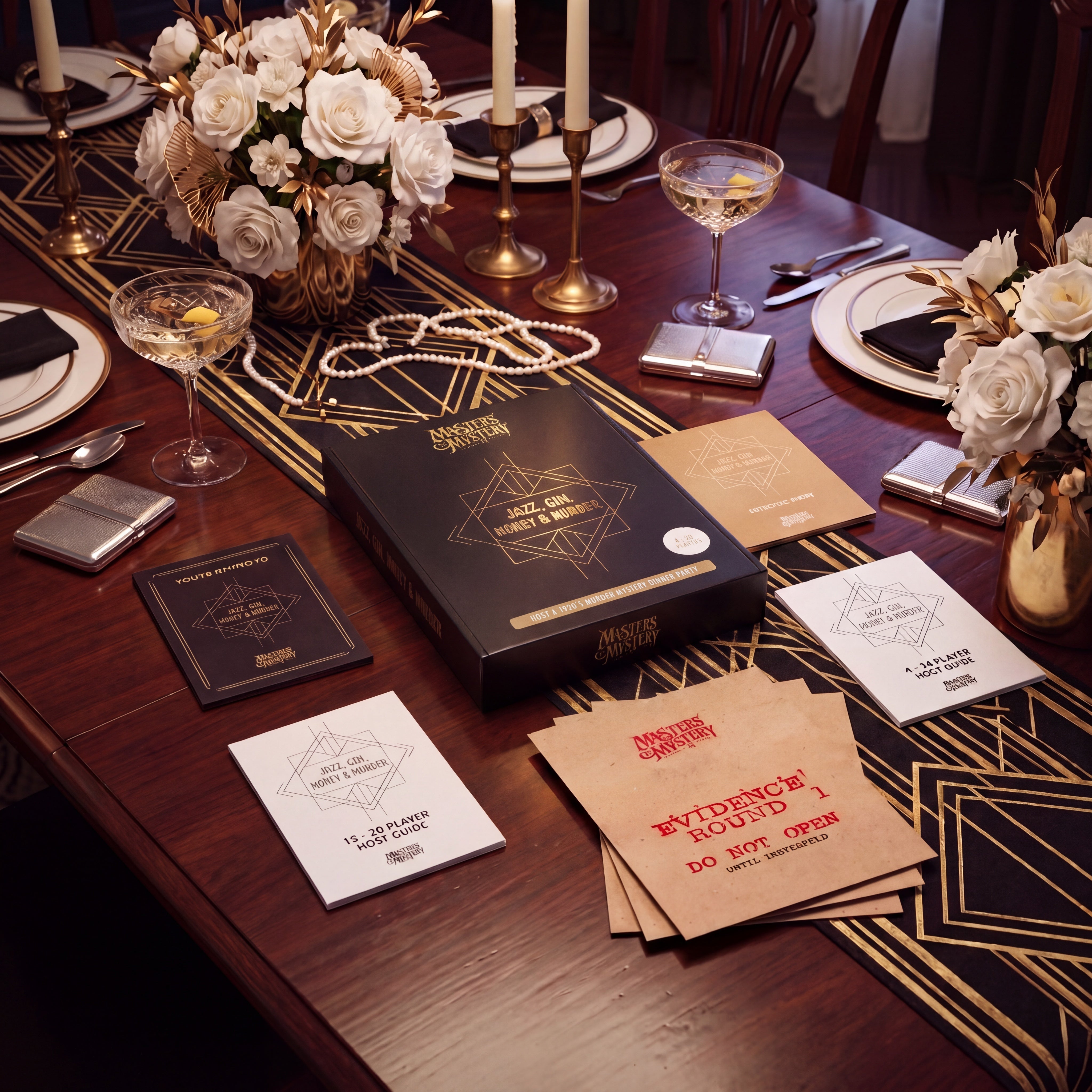 1920s Murder Mystery Game arranged on a themed dinner table – 1x1 lifestyle image — image 5