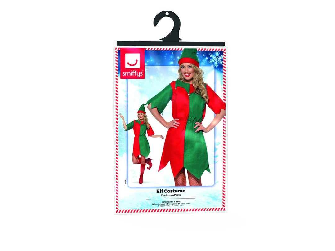 Christmas Elf Costume in Red and Green with Hat and Tunic - Fancy Dress