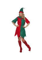 Christmas Elf Costume in Red and Green with Hat and Tunic - Fancy Dress