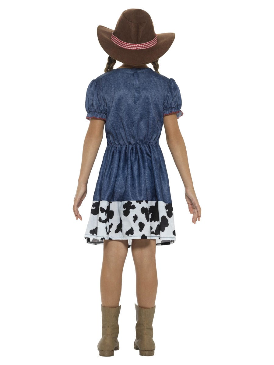 Blue Texan Cowgirl Costume with Dress, Waistcoat & Hat - Fancy Dress Outfit