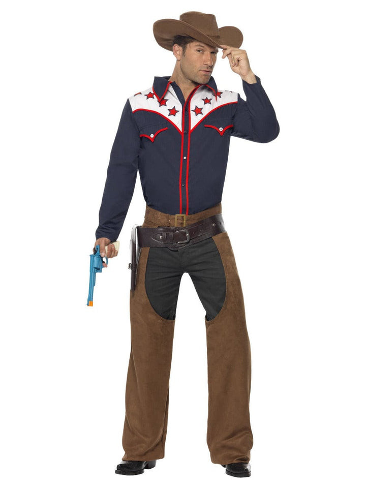 Blue Rodeo Cowboy Costume with Shirt, Chaps & Hat - Fancy Dress Outfit