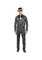 Fancy Dress Gangster-Kostüm in Schwarz mit Nadelstreifen-Jacke und -Hose, Hemd vorne und Krawatte