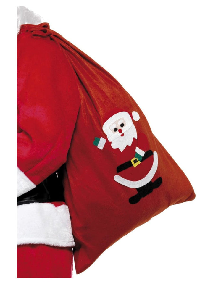 Red Santa Sack with Motif & Drawstring Tie - 90x60cm/35x23in - Fancy Dress Costume Accessory