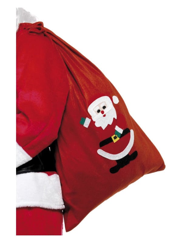 Red Santa Sack with Motif & Drawstring Tie - 90x60cm/35x23in - Fancy Dress Costume Accessory