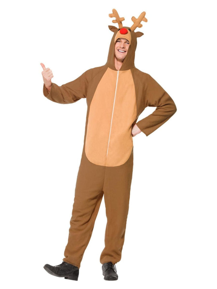 Fancy Dress Reindeer Costume in Brown with Hooded Jumpsuit