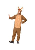 Fancy Dress Reindeer Costume in Brown with Hooded Jumpsuit