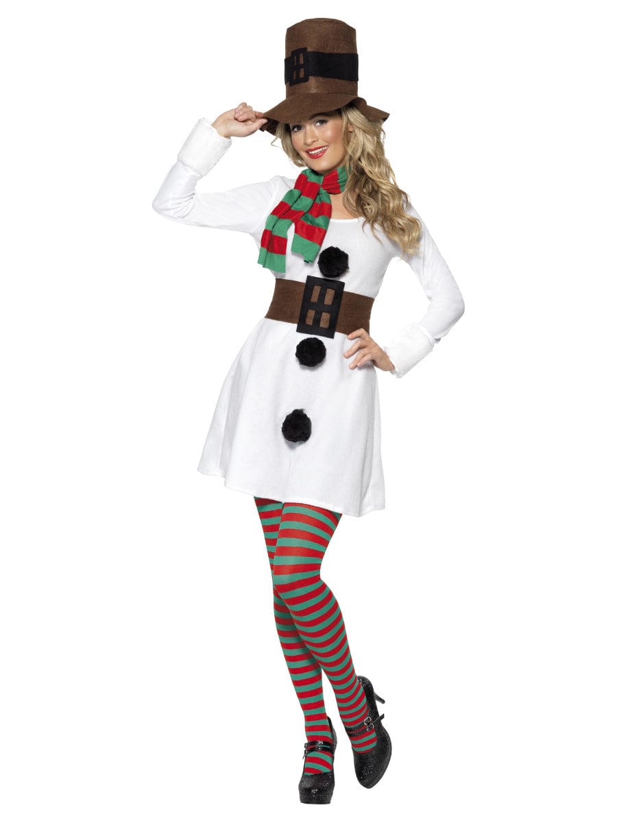 Snowman Fancy Dress Costume for Women - Includes Dress, Hat, Scarf & Belt - White