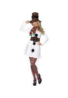 Snowman Fancy Dress Costume for Women - Includes Dress, Hat, Scarf & Belt - White