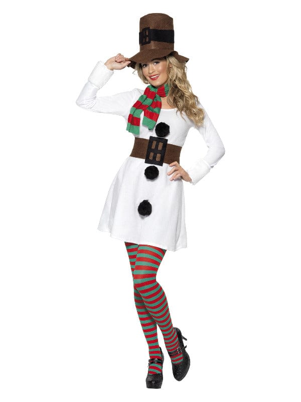 Snowman Fancy Dress Costume for Women - Includes Dress, Hat, Scarf & Belt - White