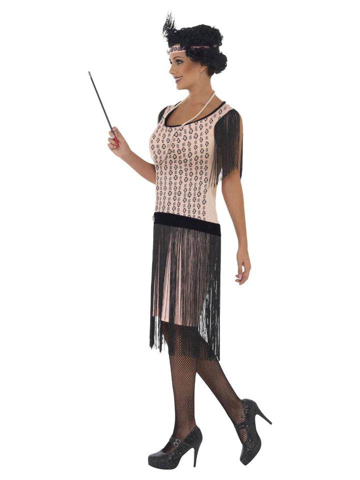 Vintage 1920s Coco Flapper Costume in Pink with Dress, Cigarette Holder, Necklace & Headpiece - Fancy Dress