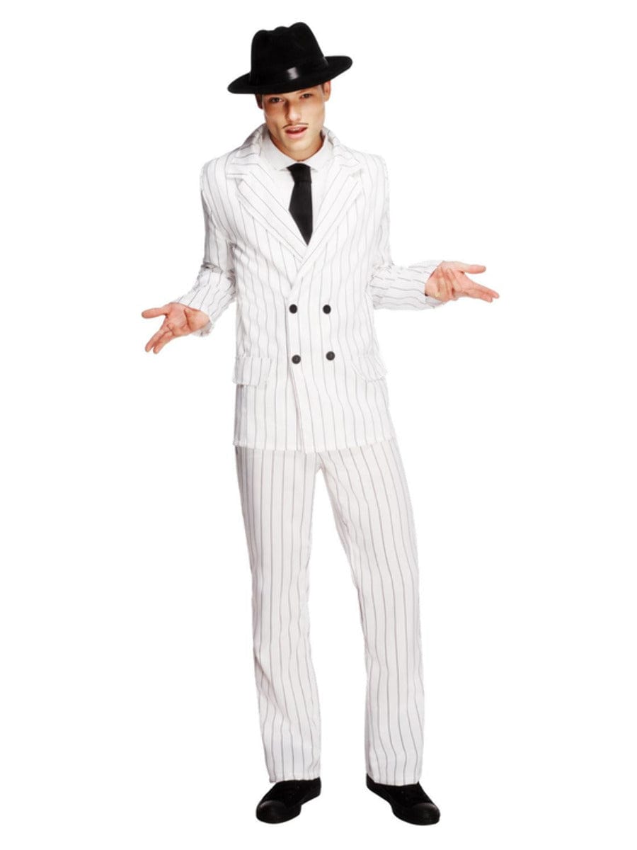 Fever Gangster Costume in White - Jacket, Trousers & Tie - Fancy Dress Outfit