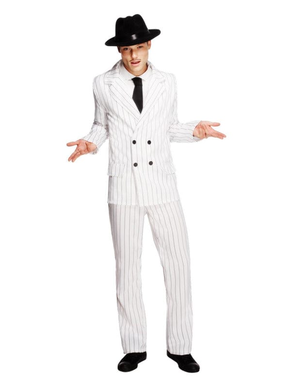 Fever Gangster Costume in White - Jacket, Trousers & Tie - Fancy Dress Outfit