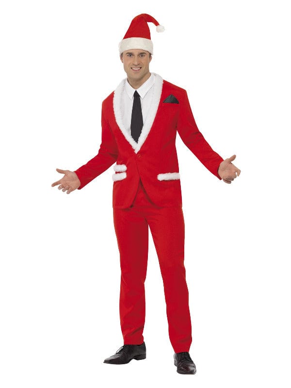 Santa Cool Costume in Red with Jacket, Trousers, Hat, Shirt & Tie - Fancy Dress