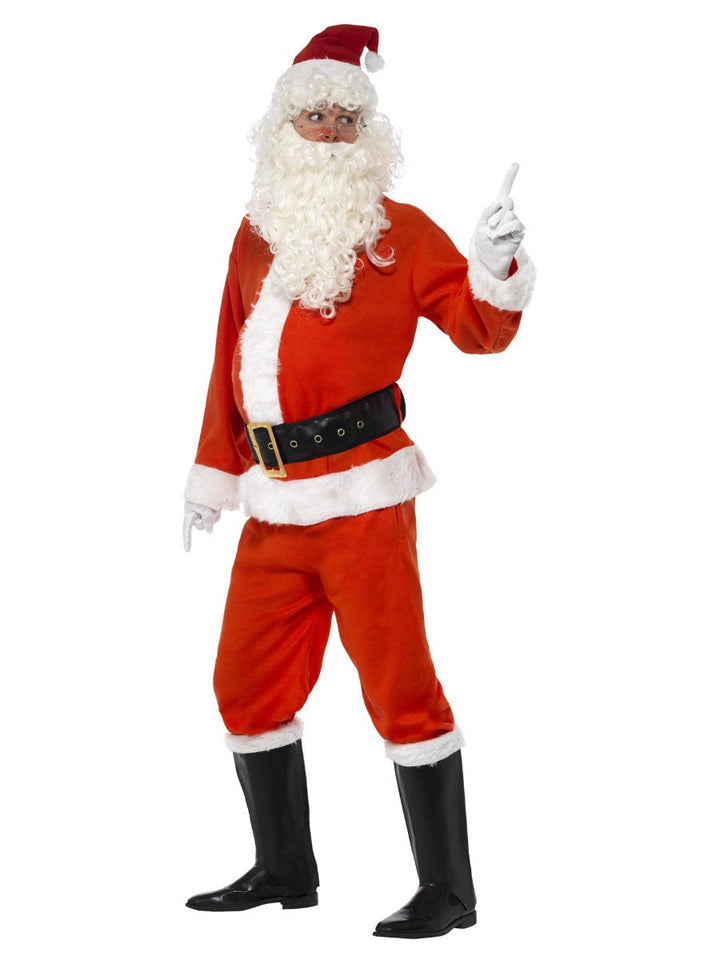 Deluxe Santa Costume for Fancy Dress with Jacket, Trousers, Belt, Hat, Gloves & Boot Covers - Red