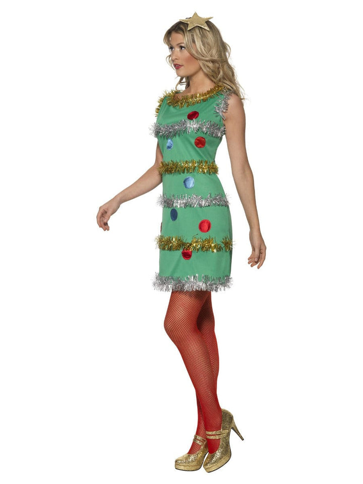 Festive Christmas Tree Costume in Green with Dress & Headband for Fancy Dress