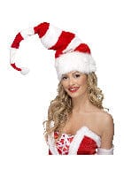 Fancy Dress Striped Santa Hat in Red & White with Wire - Christmas Costume Accessory