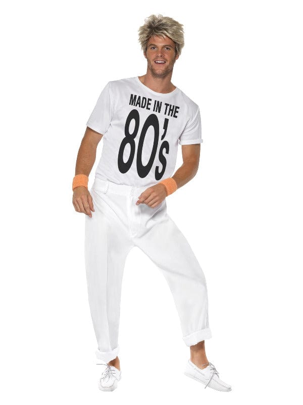 80s Fancy Dress Costume in White with Top & Trousers - Retro Party Outfit