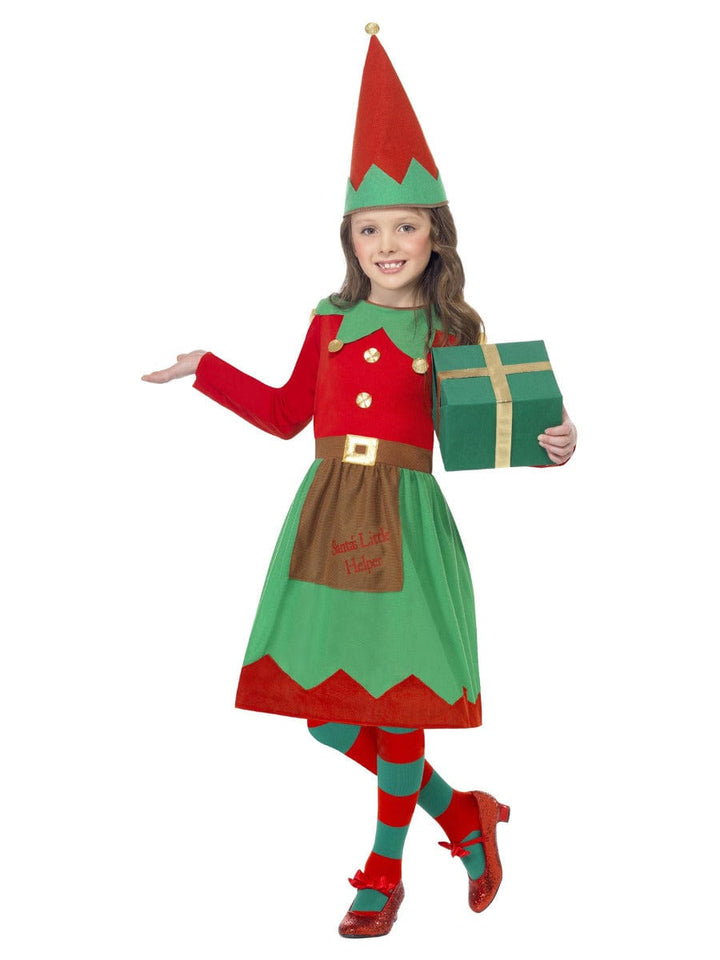 Santas Little Helper Fancy Dress Costume in Red & Green with Dress & Hat