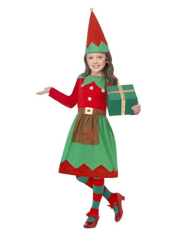 Santas Little Helper Fancy Dress Costume in Red & Green with Dress & Hat