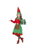 Santas Little Helper Fancy Dress Costume in Red & Green with Dress & Hat