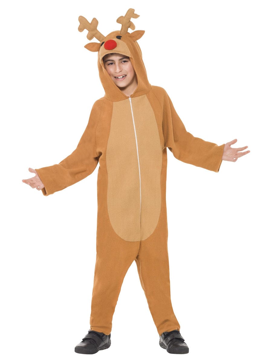 Fancy Dress Reindeer Costume in Brown with Hooded Jumpsuit