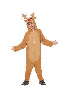 Fancy Dress Reindeer Costume in Brown with Hooded Jumpsuit