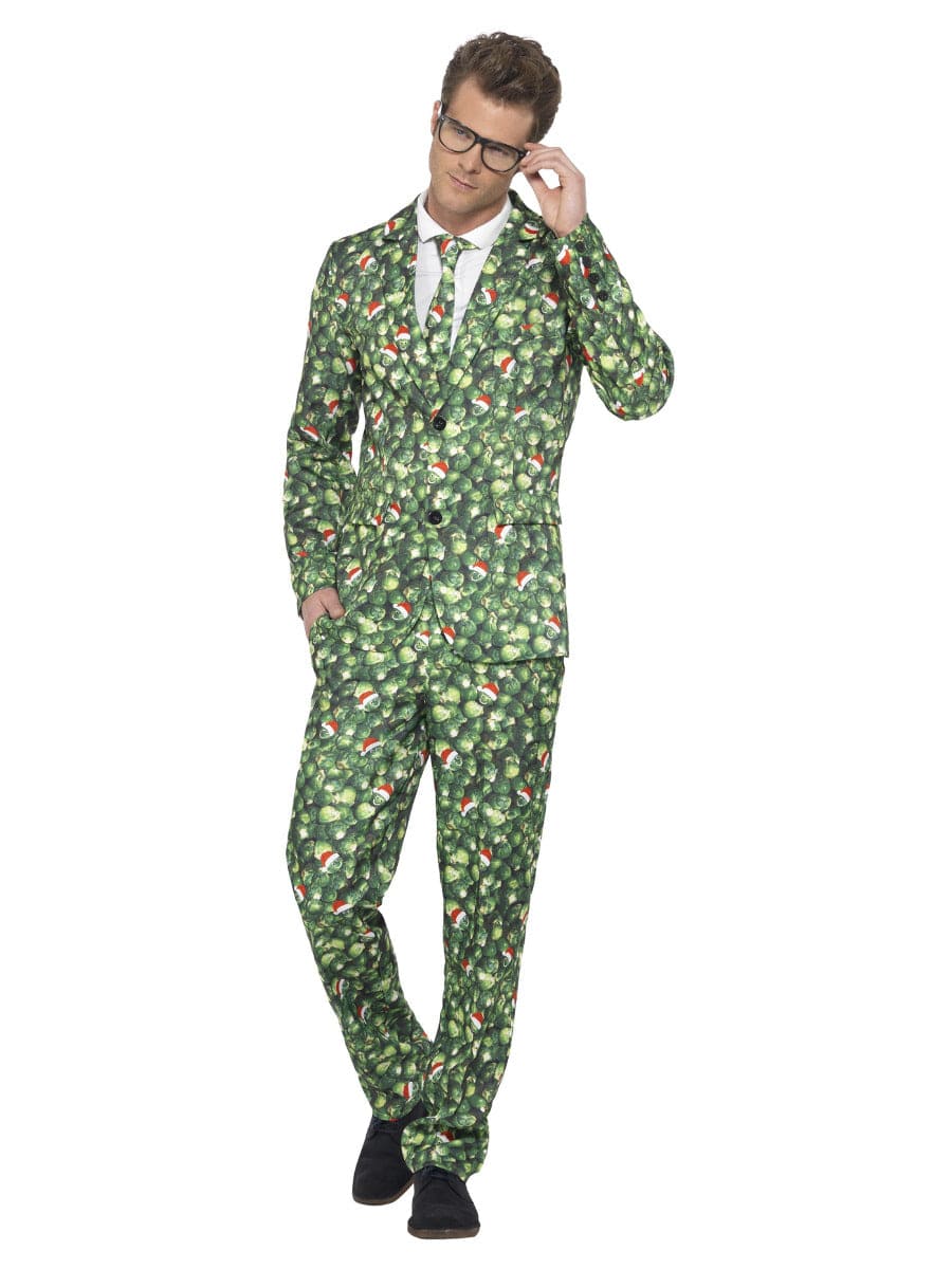 Green Brussel Sprout Fancy Dress Suit with Jacket, Trousers & Tie - Perfect for Costume Parties