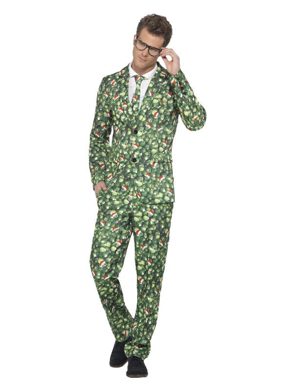 Green Brussel Sprout Fancy Dress Suit with Jacket, Trousers & Tie - Perfect for Costume Parties