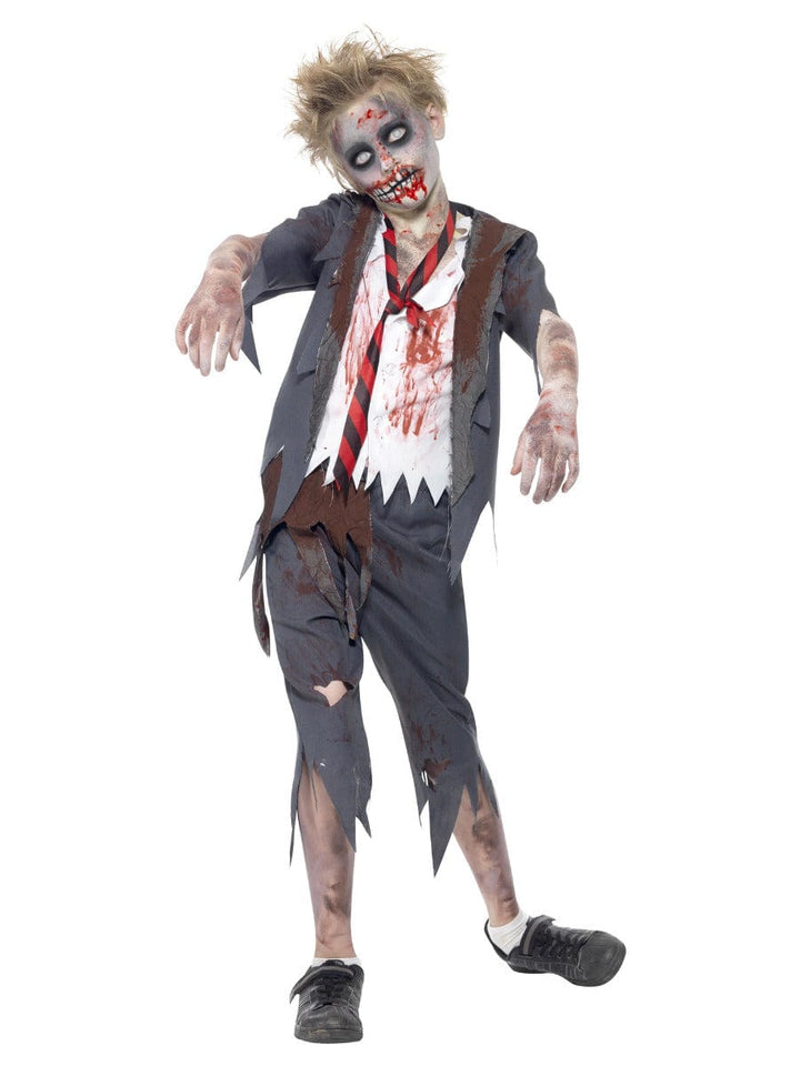 Grey Zombie School Boy Fancy Dress Costume with Trousers, Jacket, Shirt & Tie