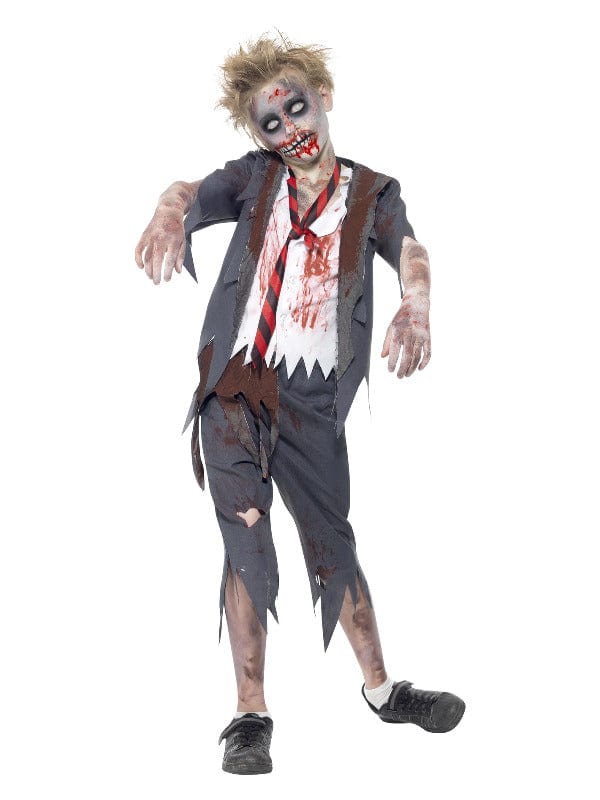 Grey Zombie School Boy Fancy Dress Costume with Trousers, Jacket, Shirt & Tie