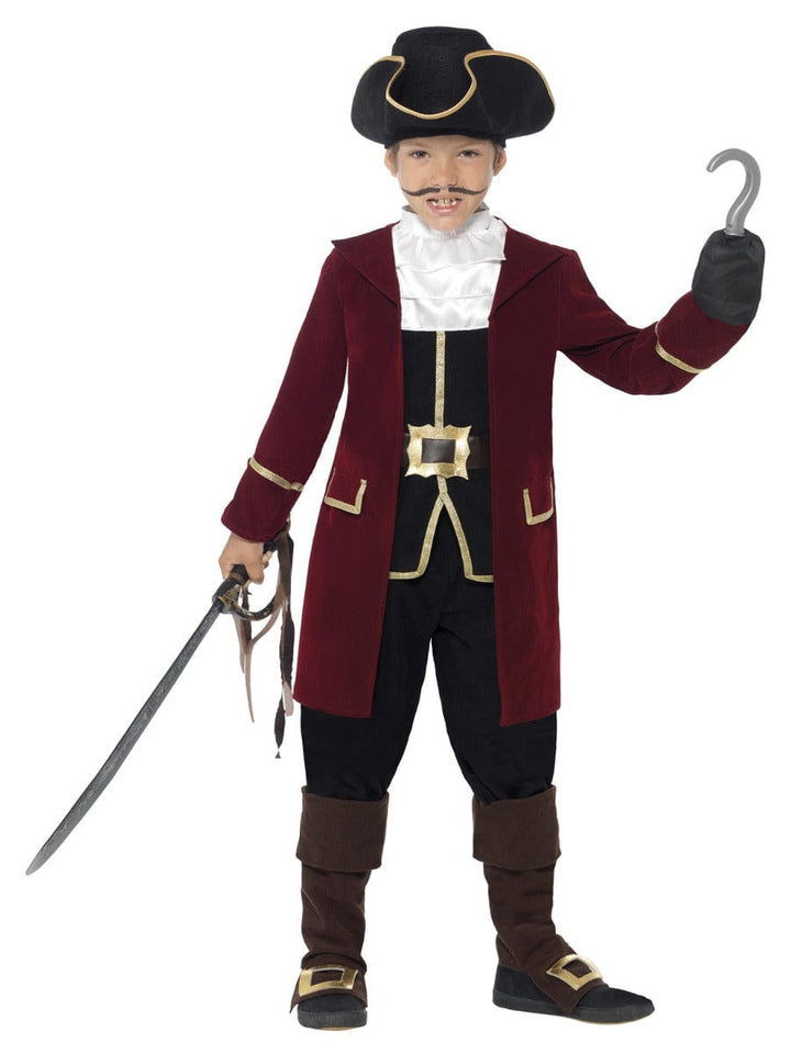 Deluxe Pirate Captain Costume in Black - Jacket, Waistcoat, Trousers, Scarf & Hat - Fancy Dress