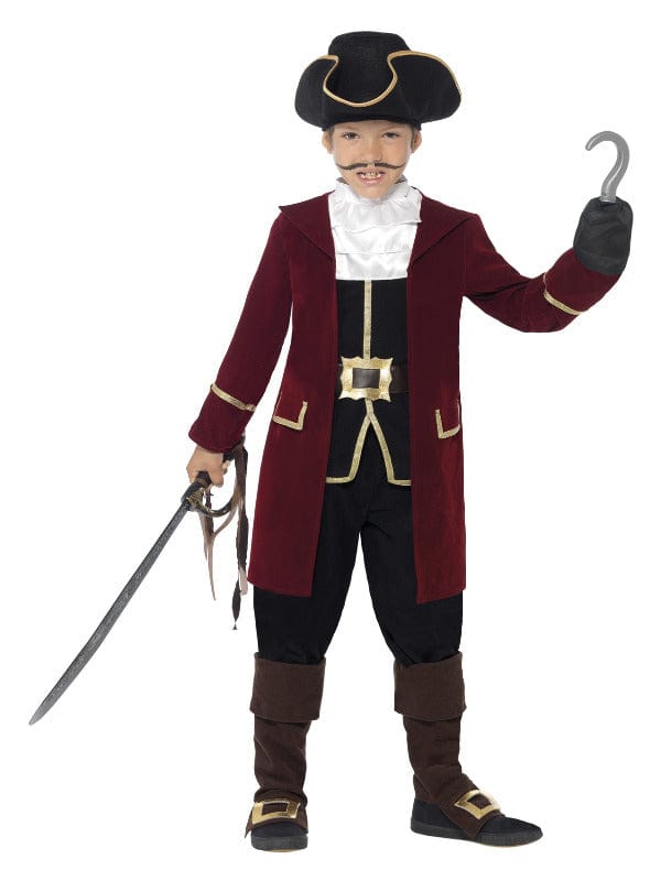 Deluxe Pirate Captain Costume in Black - Jacket, Waistcoat, Trousers, Scarf & Hat - Fancy Dress