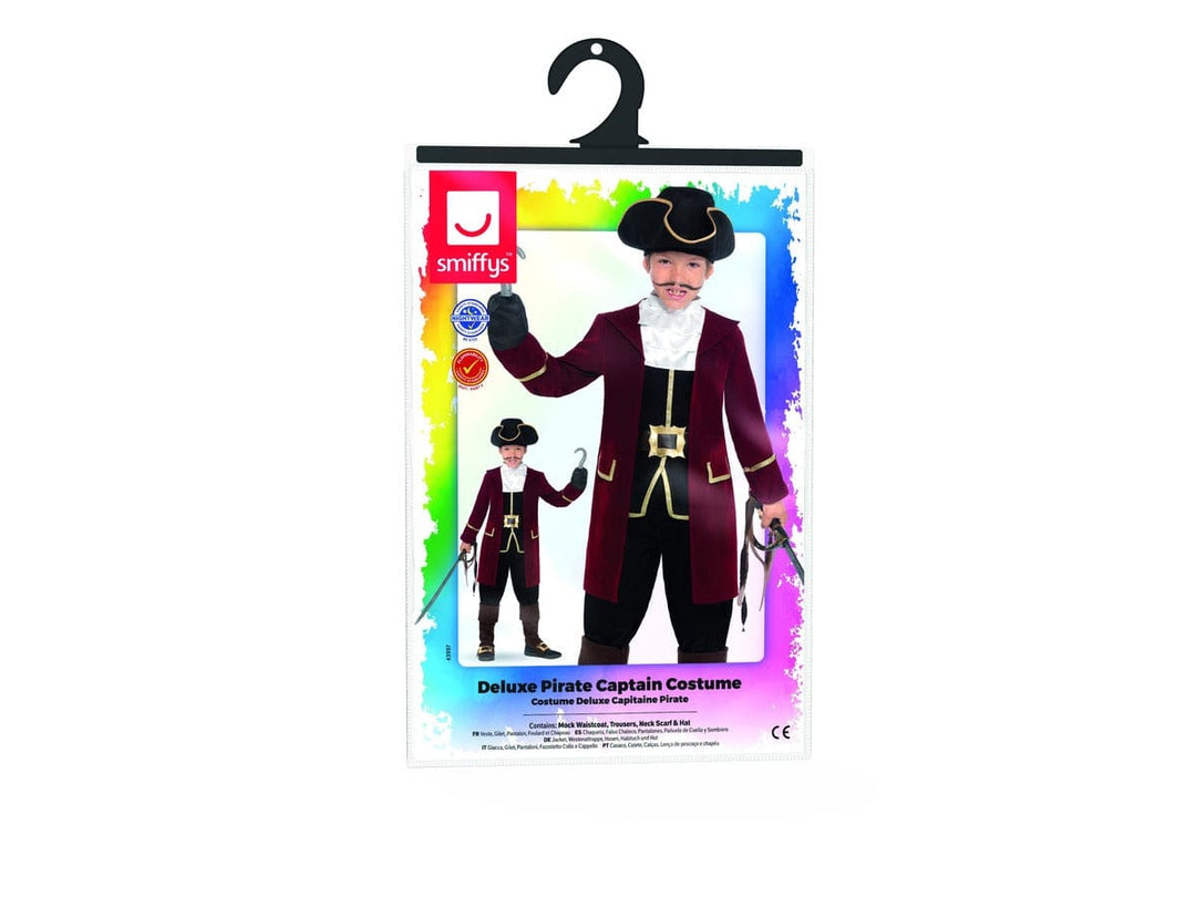 Deluxe Pirate Captain Costume in Black - Jacket, Waistcoat, Trousers, Scarf & Hat - Fancy Dress