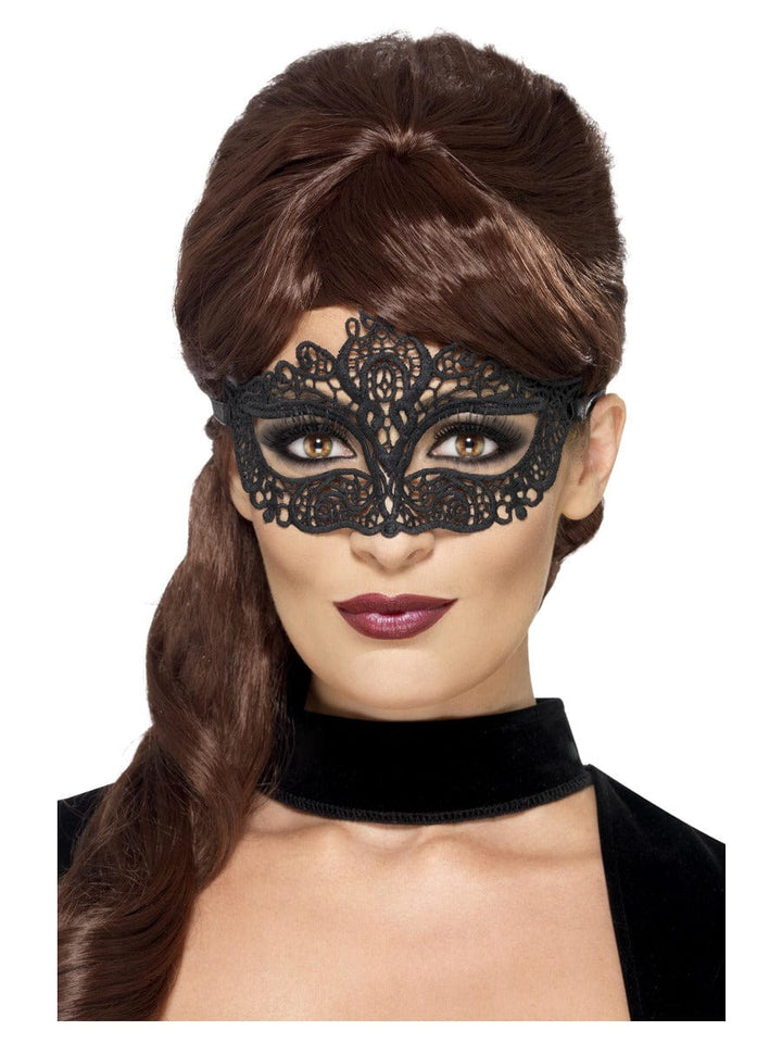 Black Embroidered Lace Fancy Dress Eyemask for Masquerade Ball