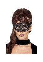 Fancy Dress Black Embroidered Lace Filigree Eyemask - Elegant Costume Accessory