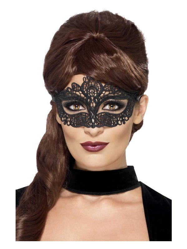 Black Embroidered Lace Fancy Dress Eyemask for Masquerade Ball