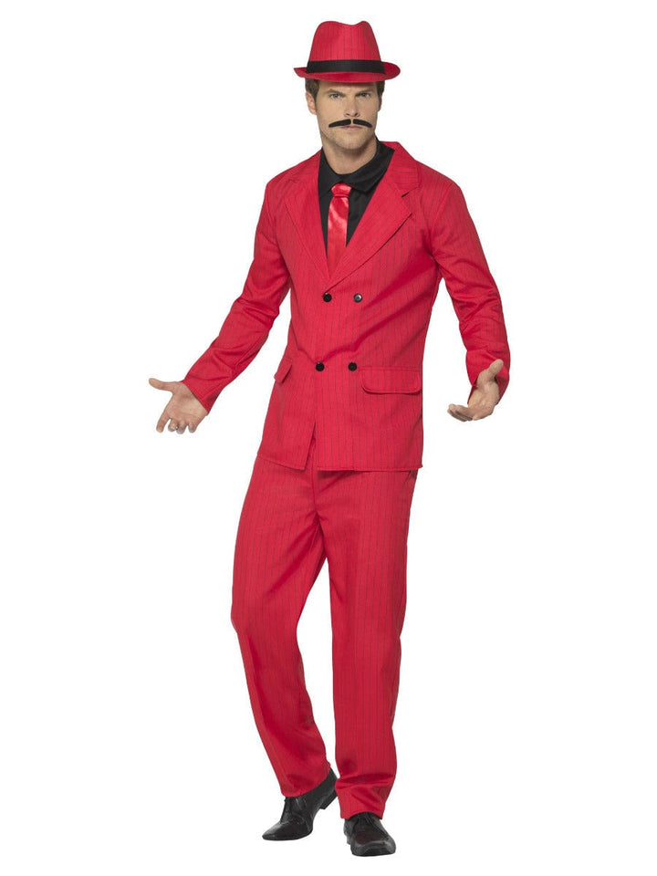 Fancy Dress Zoot Suit Costume in Red with Jacket, Trousers, Hat, Shirt & Tie