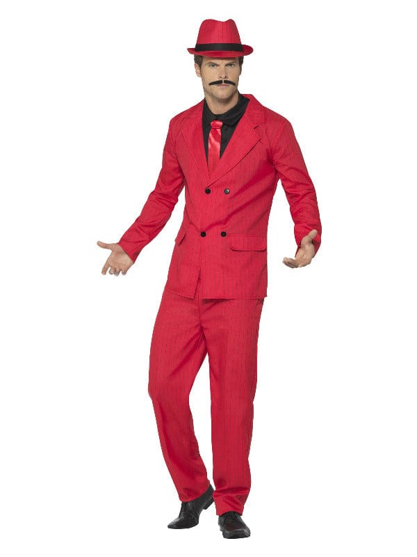 Fancy Dress Zoot Suit Costume in Red with Jacket, Trousers, Hat, Shirt & Tie
