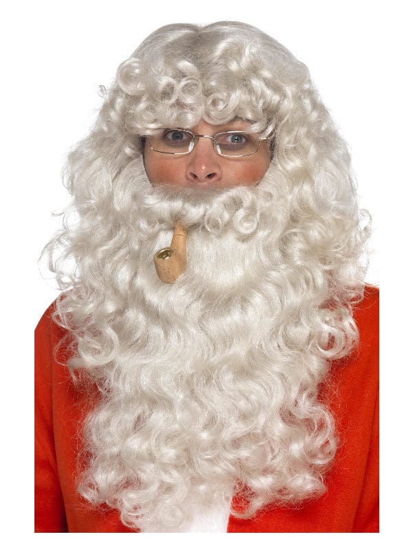 Deluxe Santa Dress Up Kit with Wig, Beard, Glasses & Pipe - Grey | Fancy Dress