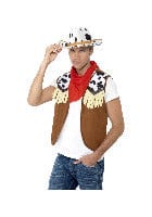 Wild West Male Fancy Dress Instant Kit - Brown Waistcoat, Neck Scarf & Hat