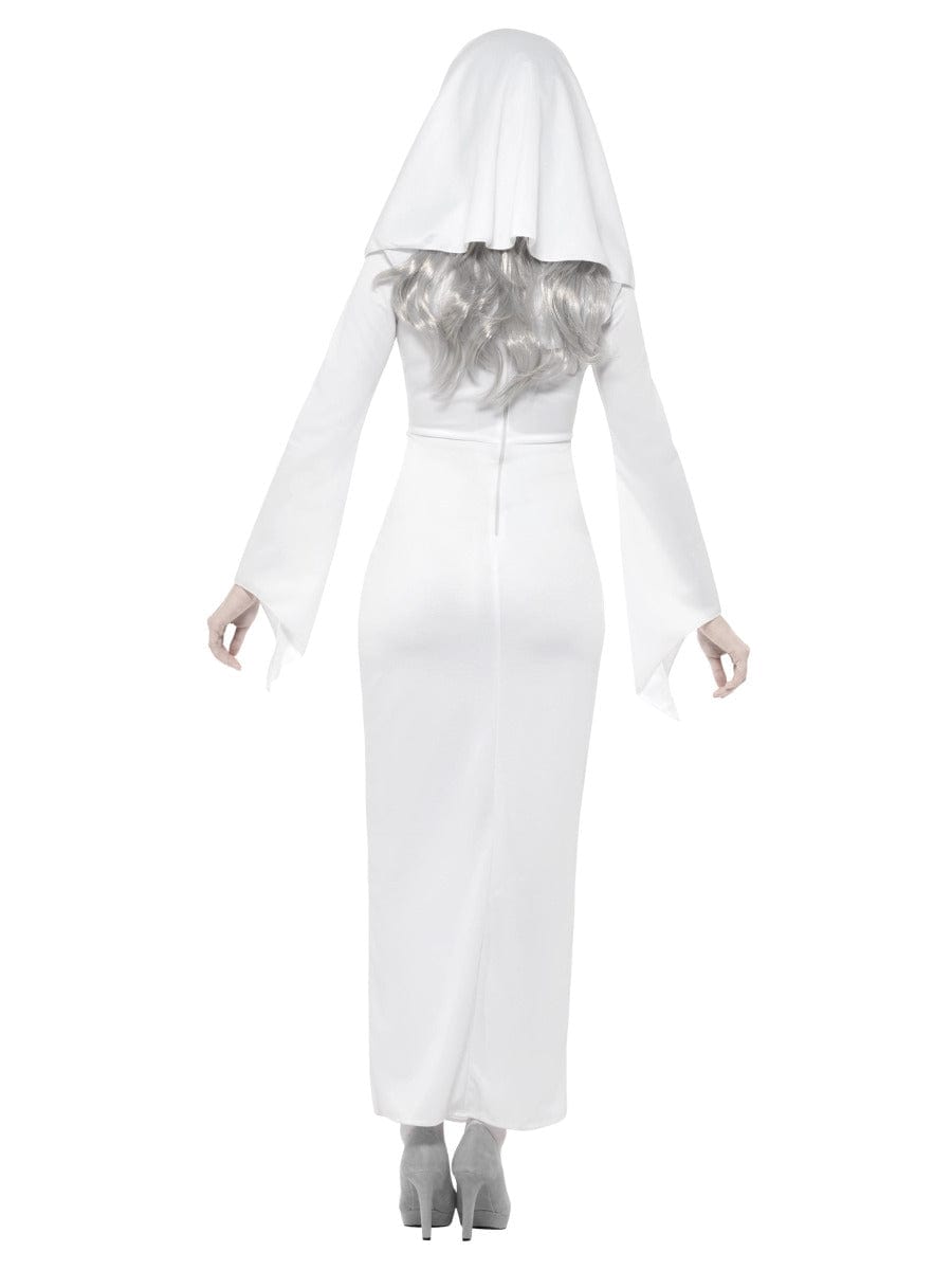 Fancy Dress Haunted Asylum Nonnenkostüm in Weiß mit Kleid, Gürtel und Kopfbedeckung