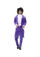 80s Purple Musician Fancy Dress Costume with Jacket, Mock Shirt & Trousers