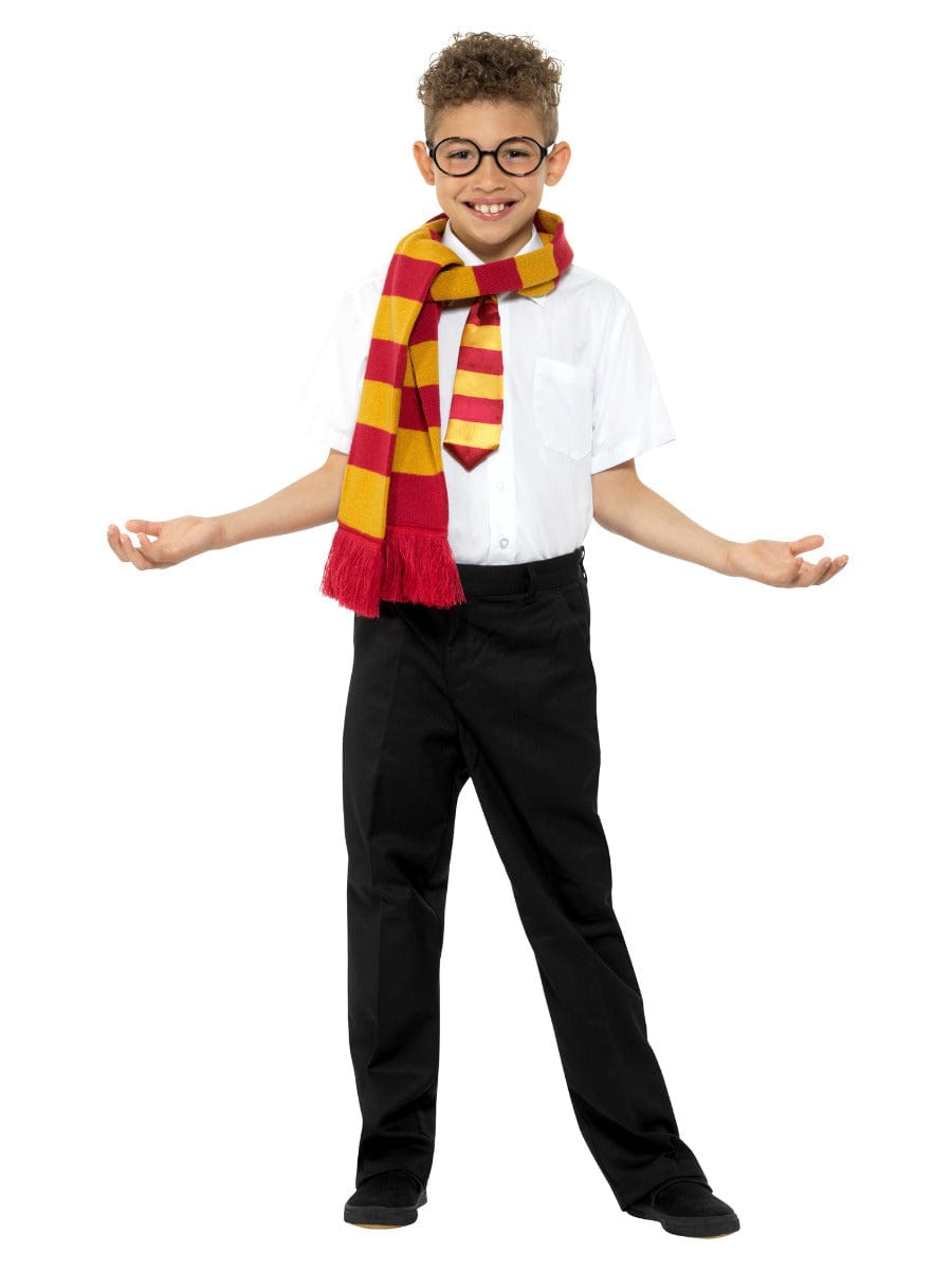 Gold and Red Schoolboy Fancy Dress Kit with Scarf, Tie, and Glasses